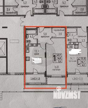 1-к квартира, вторичка, 44м2, 1/6 этаж