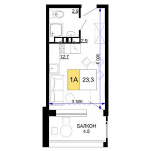 1-к квартира, строящийся дом, 23м2, 2/9 этаж