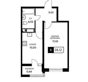 1-к квартира, вторичка, 38м2, 4/20 этаж