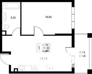 1-к квартира, строящийся дом, 42м2, 1/8 этаж