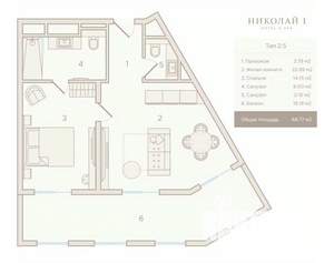 1-к квартира, вторичка, 68м2, 6/6 этаж