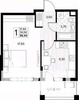 1-к квартира, вторичка, 35м2, 2/8 этаж