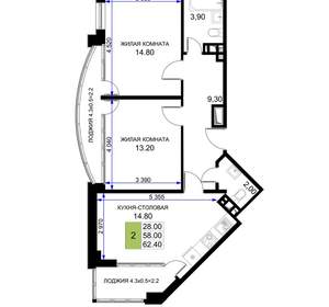 2-к квартира, вторичка, 66м2, 6/12 этаж