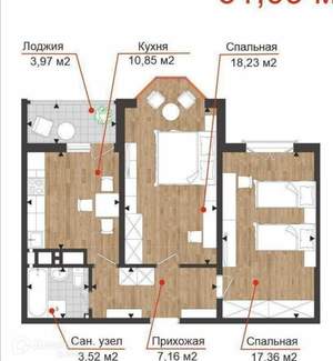 2-к квартира, вторичка, 62м2, 16/19 этаж
