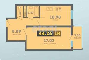 1-к квартира, вторичка, 44м2, 8/12 этаж