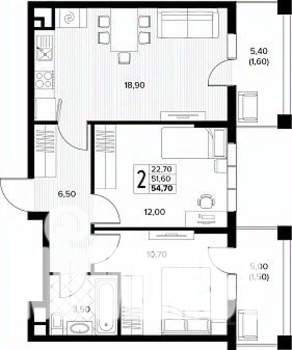 2-к квартира, строящийся дом, 55м2, 4/8 этаж