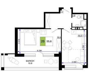 2-к квартира, вторичка, 56м2, 2/9 этаж