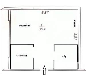 Студия квартира, вторичка, 35м2, -1/8 этаж