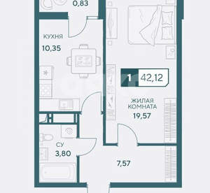 1-к квартира, строящийся дом, 42м2, 16/20 этаж