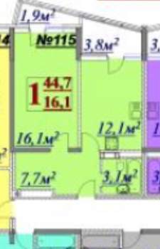 1-к квартира, вторичка, 45м2, 12/14 этаж