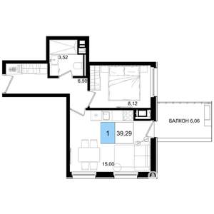 1-к квартира, строящийся дом, 39м2, 8/8 этаж