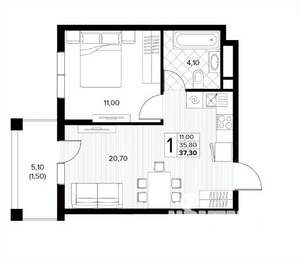 1-к квартира, вторичка, 37м2, 7/8 этаж