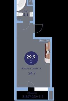 Студия квартира, вторичка, 30м2, 6/16 этаж