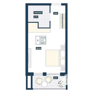 Студия квартира, вторичка, 34м2, 5/9 этаж