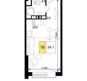 1-к квартира, вторичка, 24м2, 9/9 этаж