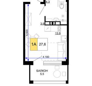 1-к квартира, вторичка, 28м2, 8/9 этаж