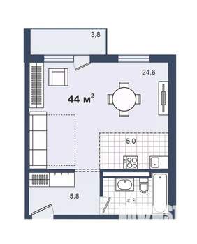 1-к квартира, вторичка, 40м2, 2/3 этаж