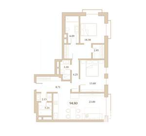 2-к квартира, вторичка, 95м2, 2/7 этаж