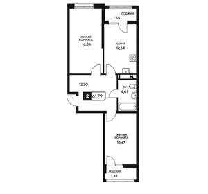 2-к квартира, вторичка, 62м2, 13/20 этаж