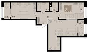 2-к квартира, вторичка, 75м2, 3/8 этаж