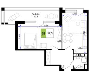 2-к квартира, вторичка, 57м2, 8/9 этаж