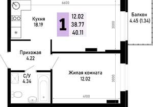 1-к квартира, вторичка, 40м2, 4/4 этаж