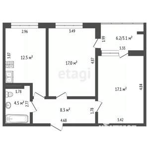 2-к квартира, вторичка, 66м2, 5/16 этаж