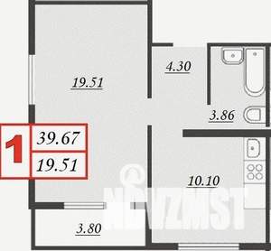 1-к квартира, вторичка, 42м2, 13/16 этаж
