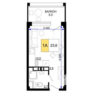 1-к квартира, вторичка, 24м2, 2/9 этаж