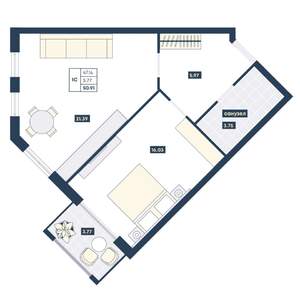 1-к квартира, вторичка, 51м2, 2/9 этаж