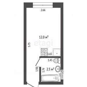Студия квартира, вторичка, 14м2, 3/4 этаж
