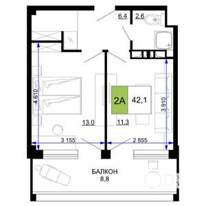 2-к квартира, строящийся дом, 42м2, 5/9 этаж