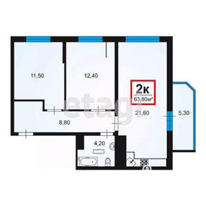 2-к квартира, вторичка, 64м2, 14/15 этаж