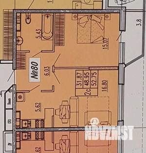 2-к квартира, строящийся дом, 53м2, 10/14 этаж