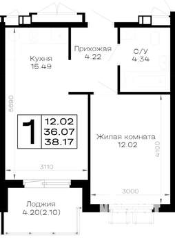 1-к квартира, вторичка, 38м2, 4/4 этаж