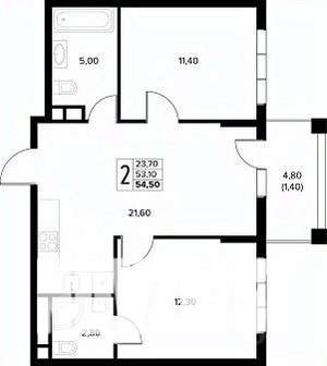 2-к квартира, строящийся дом, 55м2, 6/8 этаж
