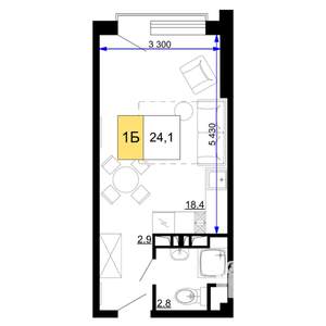 1-к квартира, вторичка, 24м2, 2/9 этаж
