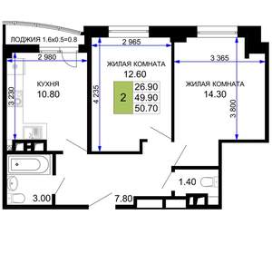 2-к квартира, вторичка, 51м2, 3/9 этаж
