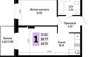 1-к квартира, вторичка, 40м2, 2/4 этаж
