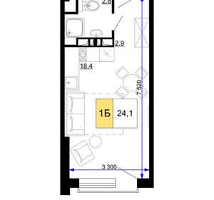1-к квартира, вторичка, 24м2, 8/9 этаж