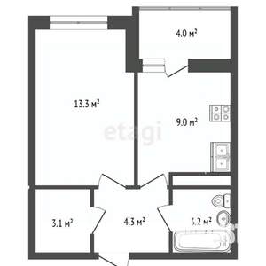 1-к квартира, вторичка, 33м2, 9/9 этаж