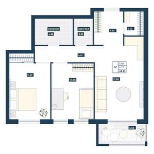 2-к квартира, вторичка, 62м2, 2/9 этаж