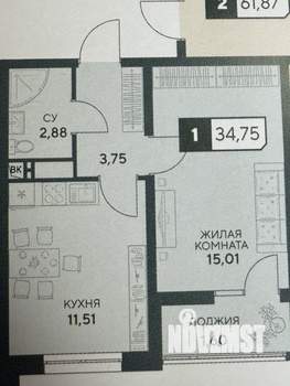 1-к квартира, вторичка, 35м2, 2/20 этаж
