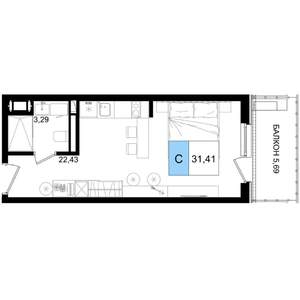 1-к квартира, строящийся дом, 31м2, 4/8 этаж
