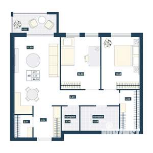 2-к квартира, вторичка, 66м2, 2/9 этаж