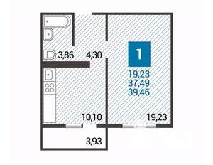 1-к квартира, вторичка, 39м2, 9/16 этаж