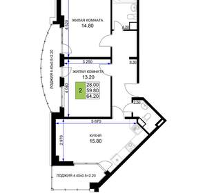 2-к квартира, вторичка, 64м2, 2/12 этаж