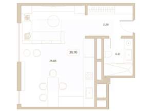Студия квартира, вторичка, 39м2, 3/7 этаж