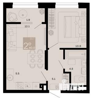 2-к квартира, вторичка, 40м2, 8/8 этаж