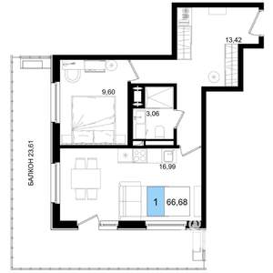 1-к квартира, строящийся дом, 67м2, 8/8 этаж